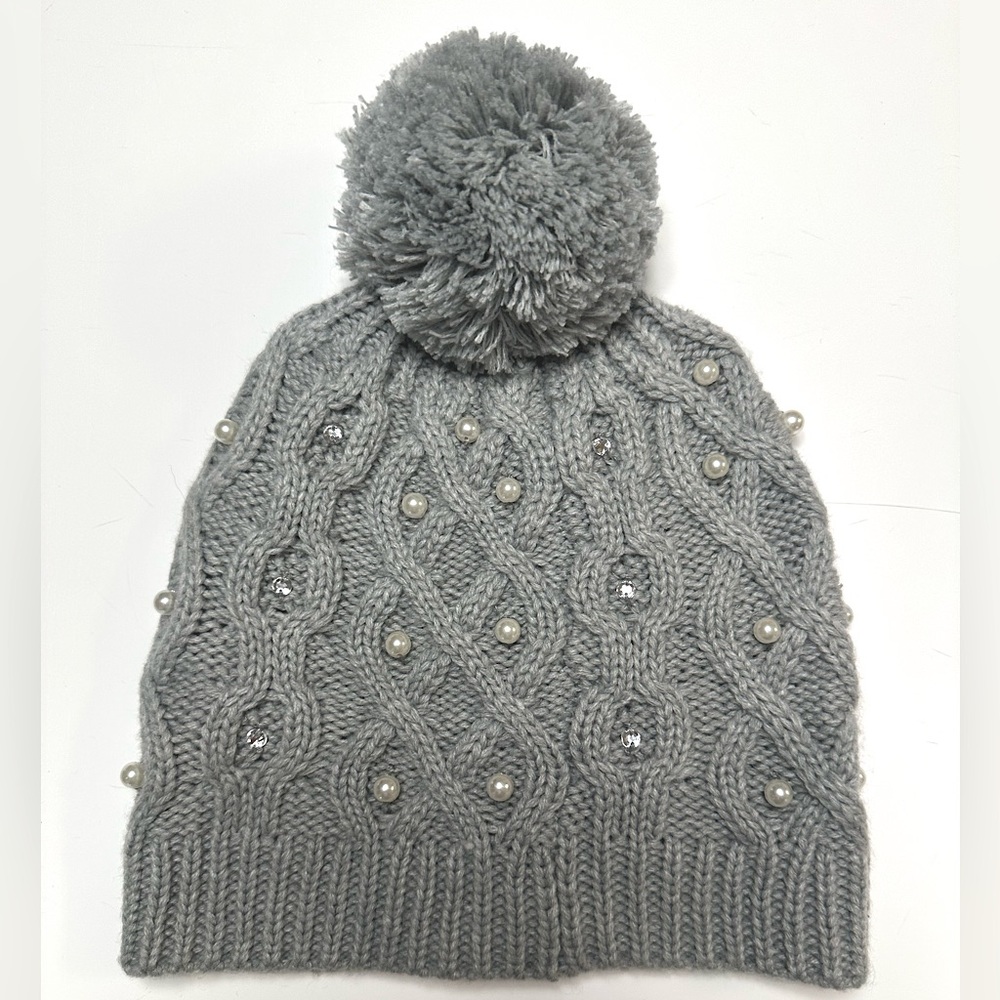 Saks Off Fifth Embellished Cable-Knit
Beanie with Pom-Pom (Gray)